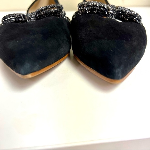 J. CREW BLACK SUEDE POINTED TOE D'ORSEY FLATS GLITTER BOW ACCENT women’s 6M - Picture 5 of 9